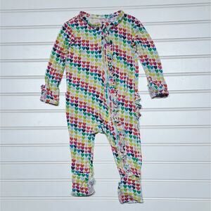 Gigi And Max Ruffled Heart Print Bamboo Romper